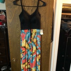 Black Lace Pink Maxi Dress